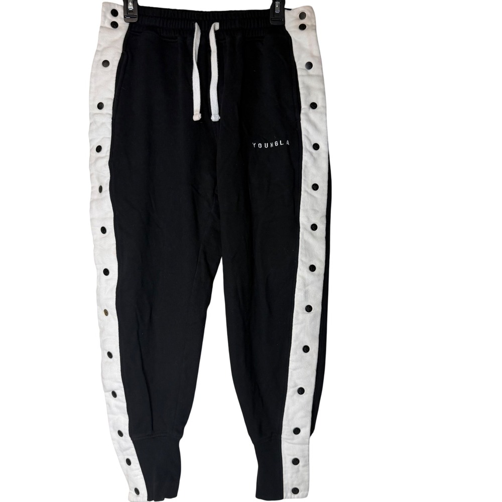 YOUNGLA Black 90s Breakaway Performance Joggers Sweatpants‎ Snap Mens Large FLAW
